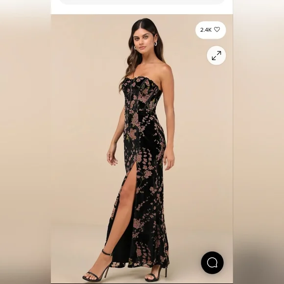 Luxurious Allure Black Burnout Velvet Strapless Maxi Dress - Picture 3 of 8